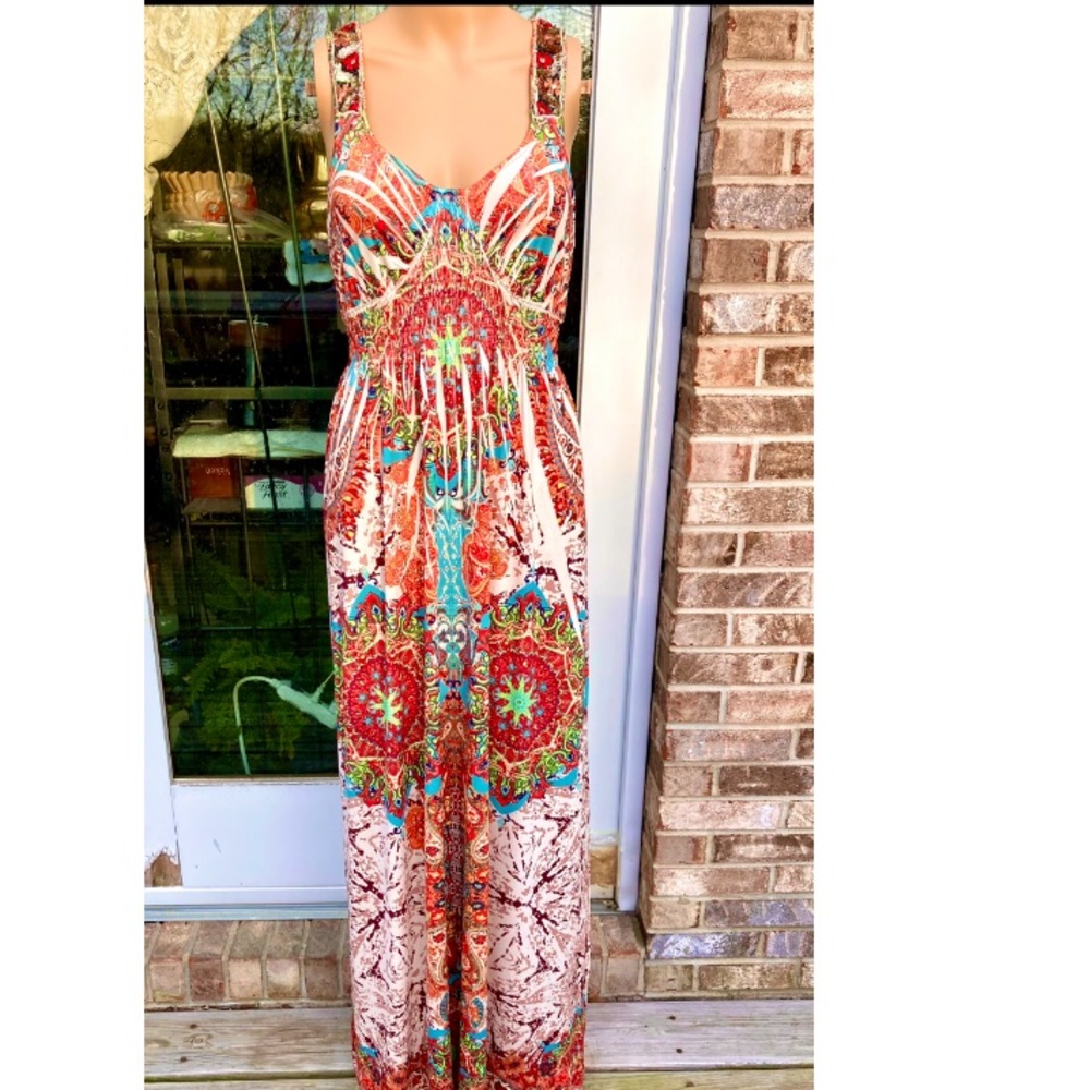 Bohemian Retro Rainbow Sequined Floral Embroidered Maxi Dress